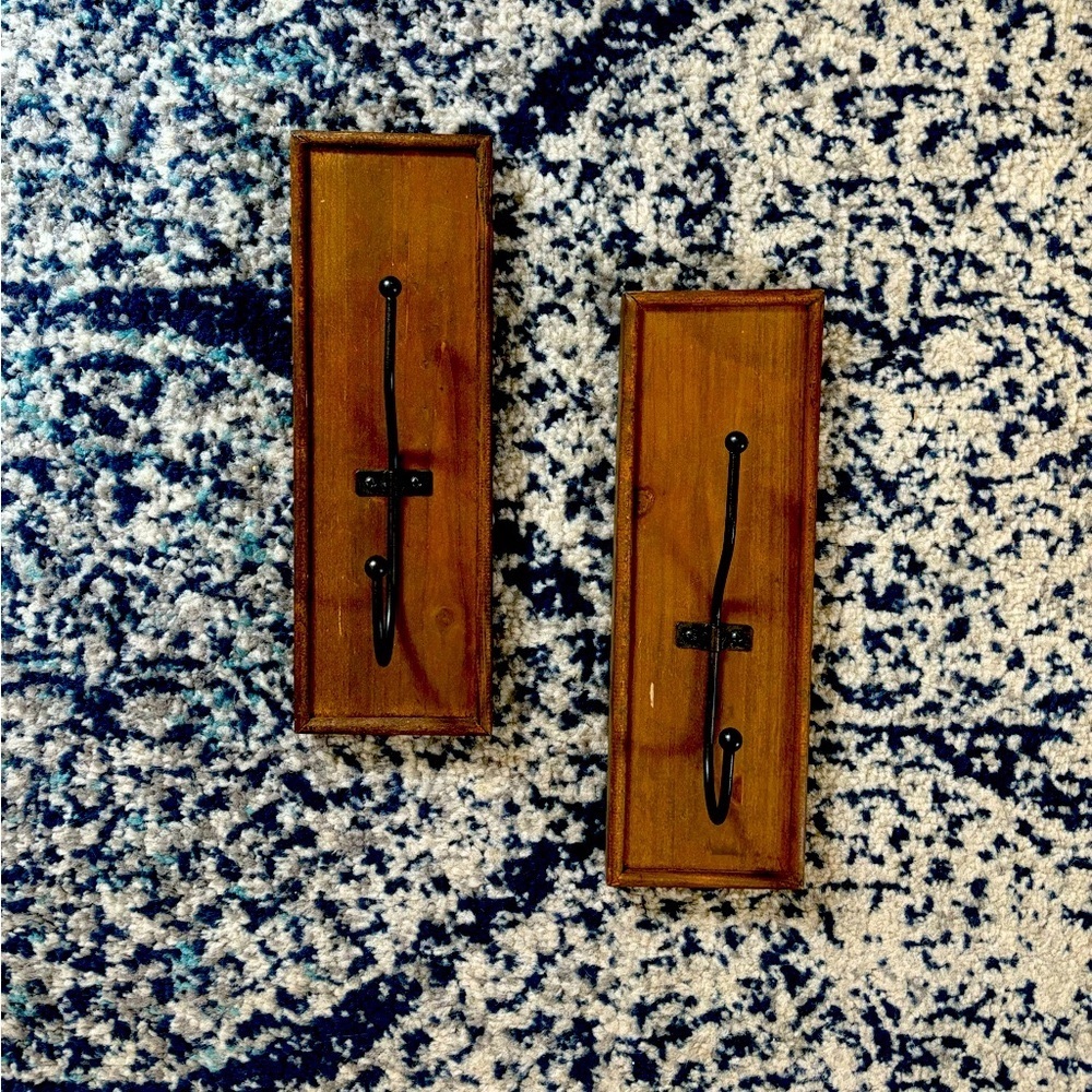 Wood and metal wall hooks